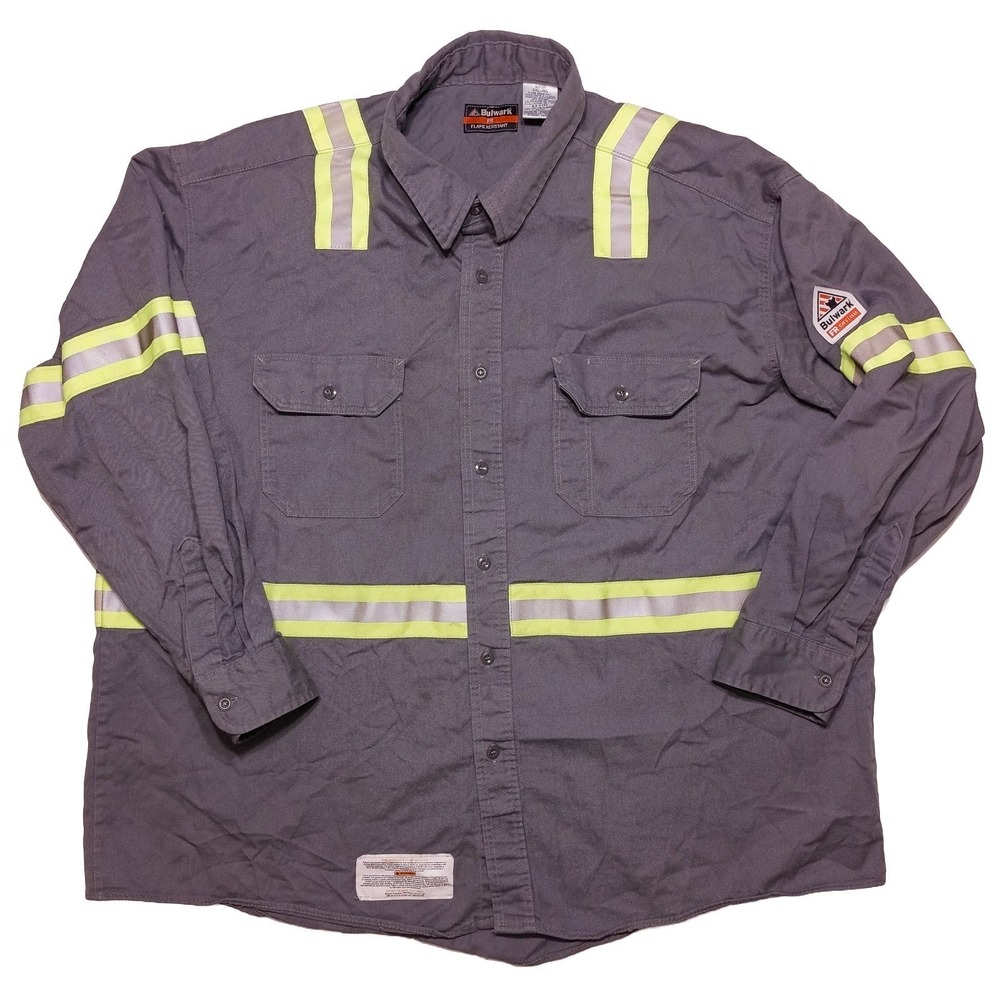 BULWARK FR Long Sleeve Midweight Enhanced Visibility Work Shirt SLDT Gray 3XL